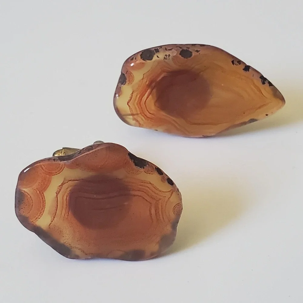 Vintage Brown Live Edge Agate Cufflinks Pair Balance Grounding‎ Inner Peace